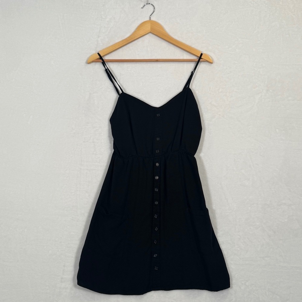 Justify Black Button Front Spaghetti Strap Mini Dress Medium